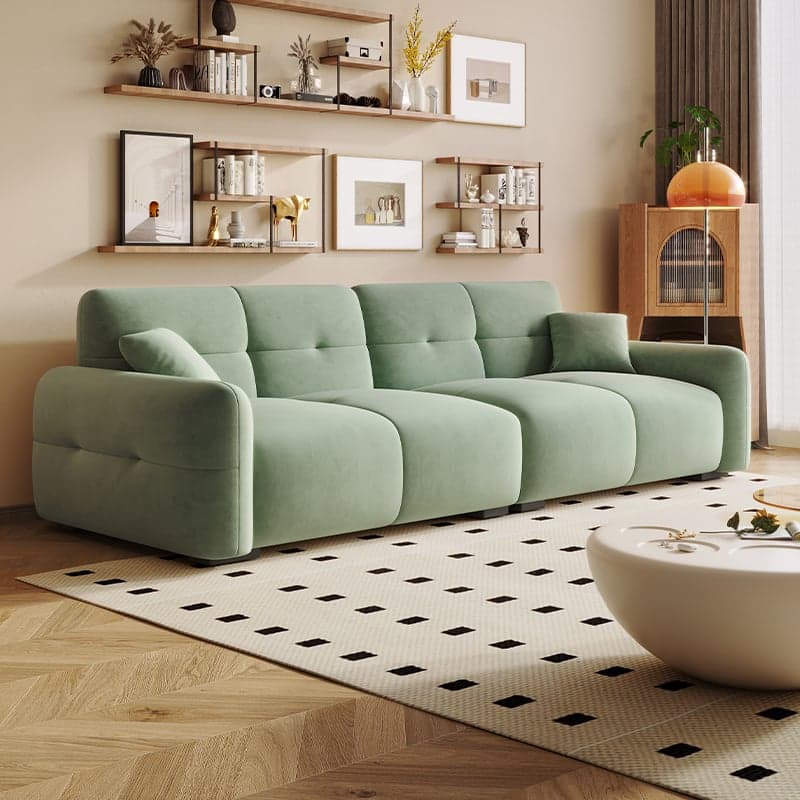 Modish Solid Color Stain Resistant Standard Sofa in Grey/Rose/Emerald Green with 4-seater/5 Person/6-Seater and 2 Pillows