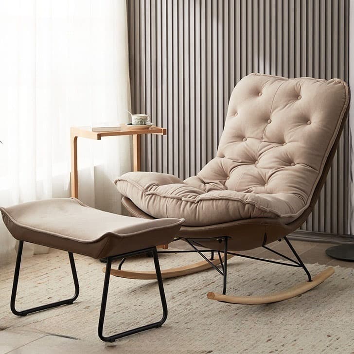 Modish Sand Ash Upholstered Rocking Accent Chair with Spindle Back and Stain Resistant
