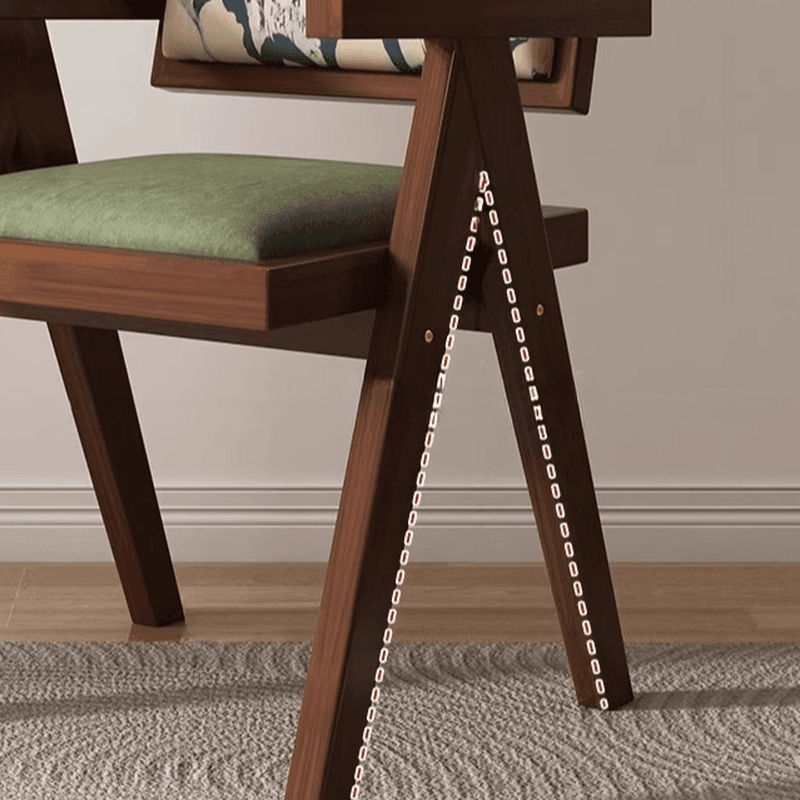 Modish Arm Chair with Ventilated Back, Padded Upholstery, Arms, and Natural Wood Legs - image 9