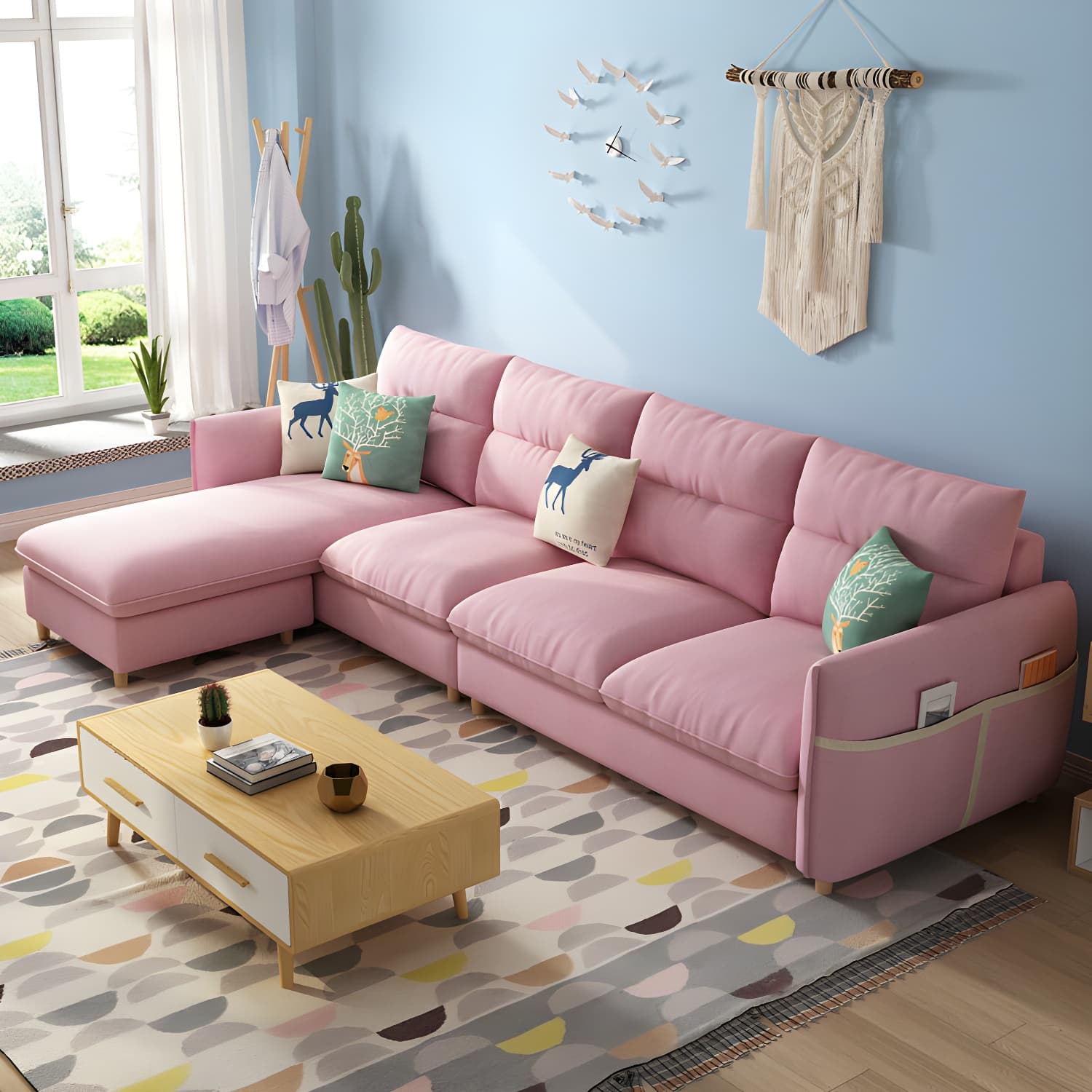 Scandinavian Modular L-Shape Sectional Sofa Chaise with Reversible Pine Wood Frame - image 16