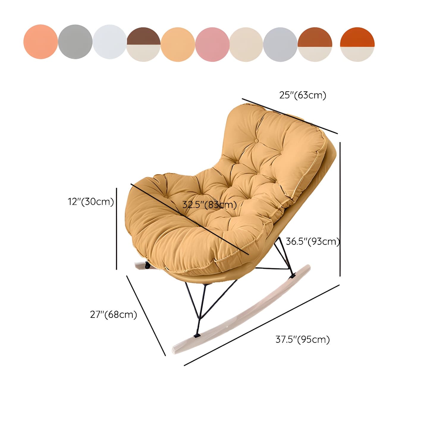 Modern Upholstered Rocking Chair with Tufted Seat - Natural Wood Legs and Armless Design - image 20