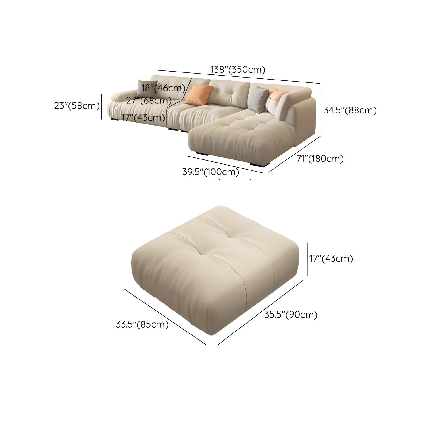 Flannel Upholstered Sectional Sofa in Gray with Scandinavian Wooden Frame - image 27