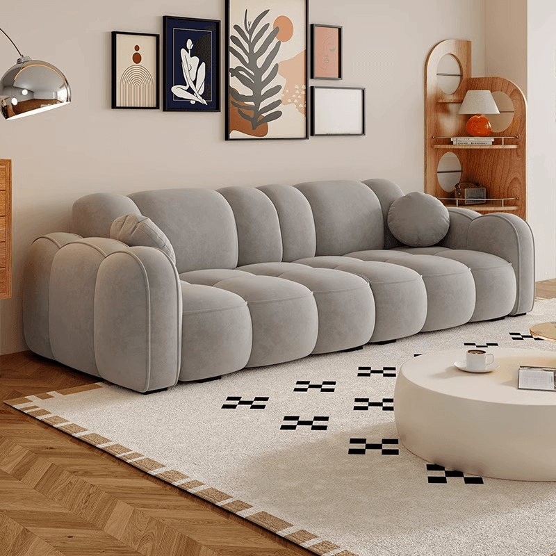 Modish Solid Color Standard Sofa Stain Resistant/Water Resistant Dove Grey/Apricot Color/Mocha with 2 Pillows & Armrest for 4 Person/3-seater - image 6