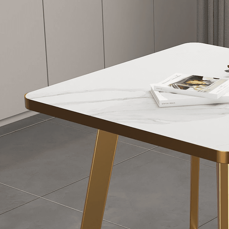 Luxurious White Rectangular/Circular/Square Reclaimed Wood Standard Height Fixed Dining Table with Golden 4 Legs for 2 People/4 People - image 11