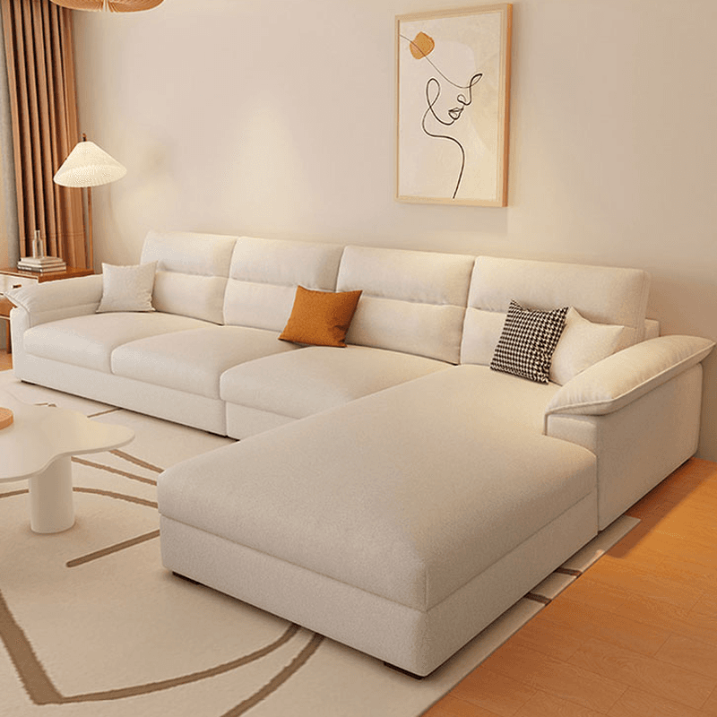 Straight Tear Resistant Sofa with Cushion Back in Ivory, Seats 4/3 Person, Horizontal Orientation, and Recessed Arm