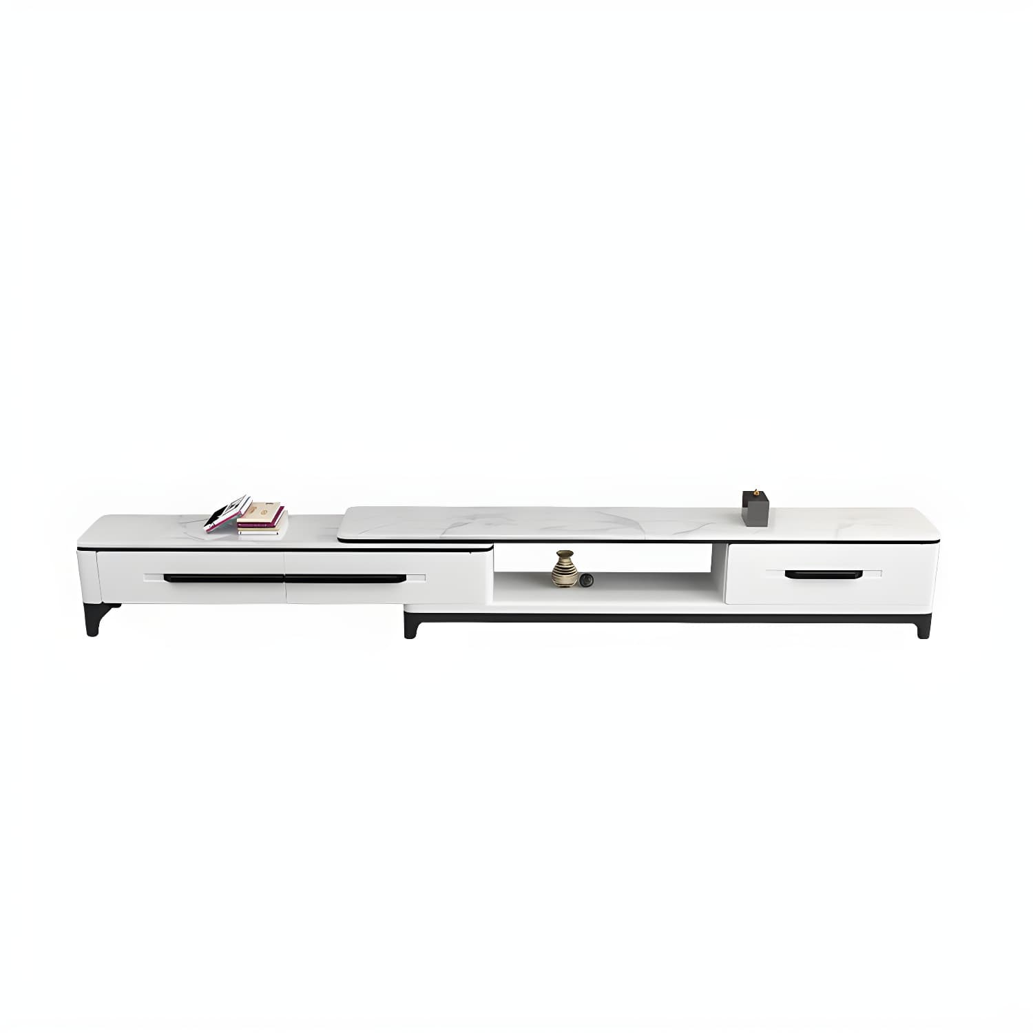 2 Drawers TV Console Modern Stone Media Console with Splayed Wooden Legs - image 3