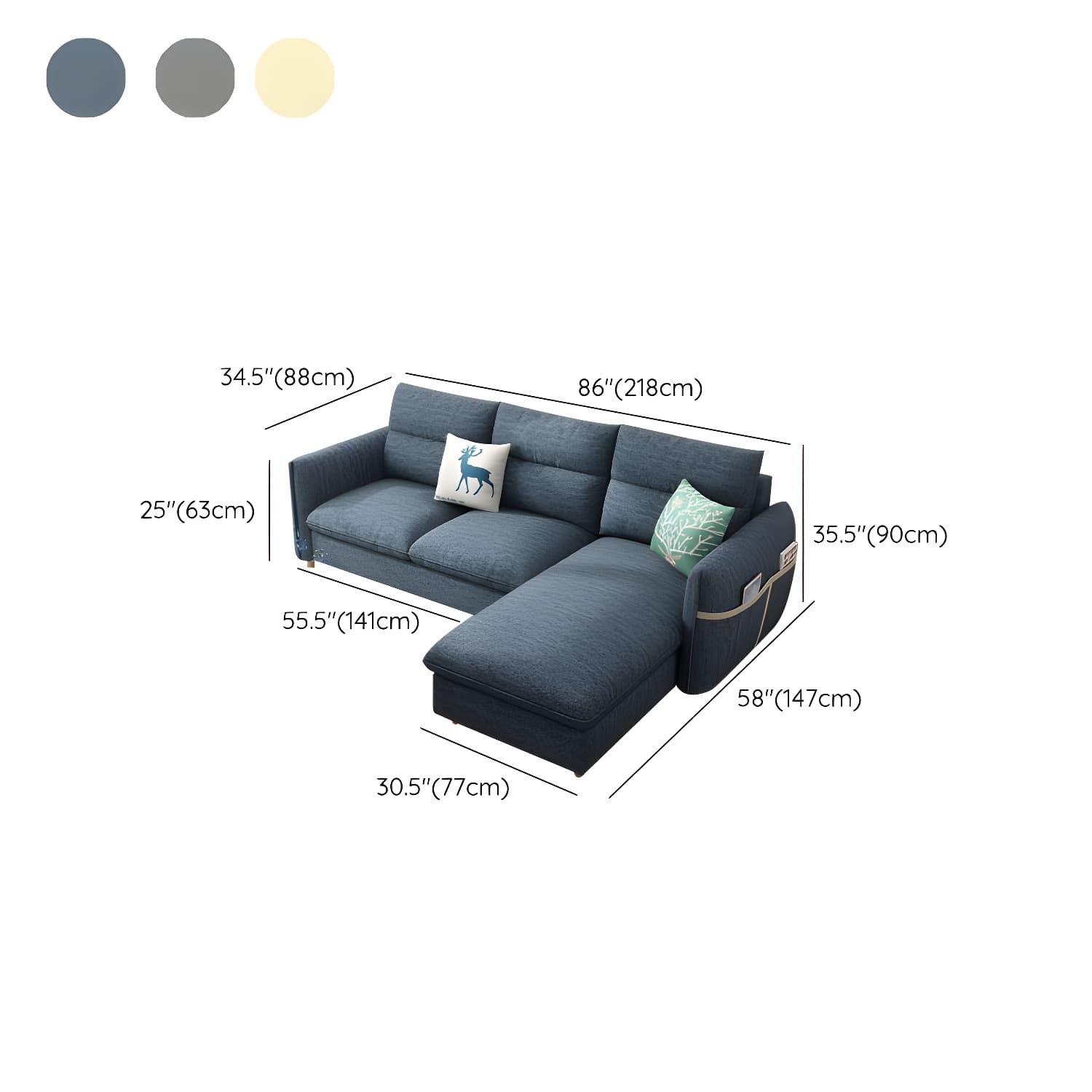 Scandinavian Modular L-Shape Sectional Sofa Chaise with Reversible Pine Wood Frame - image 22
