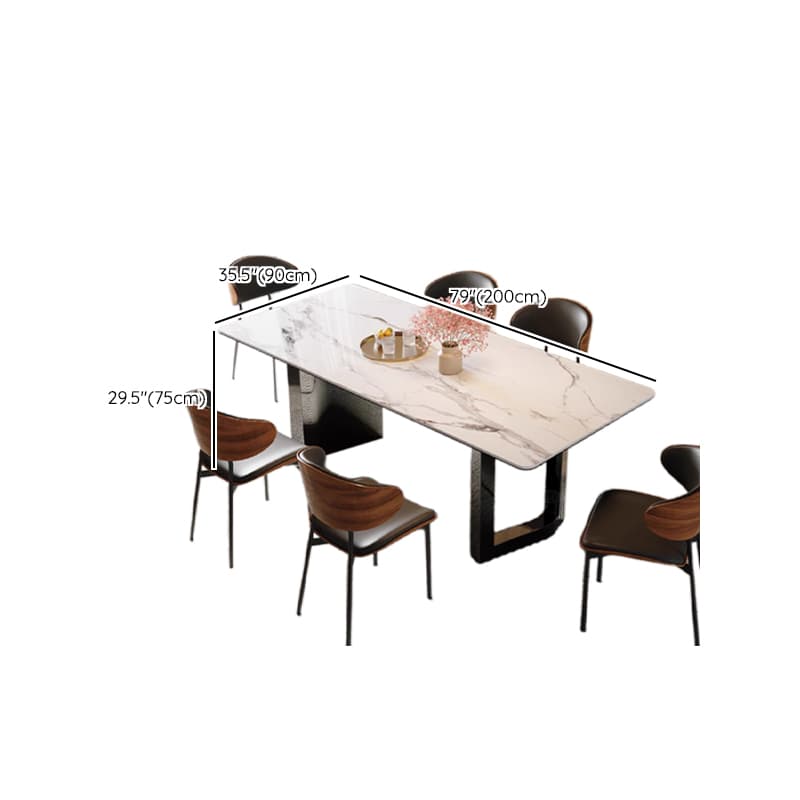 Dining Table Set with Slate Stone Top, Two-sided Pedestal, Padded Chair, Back, for 6 People/4 People in White - image 21