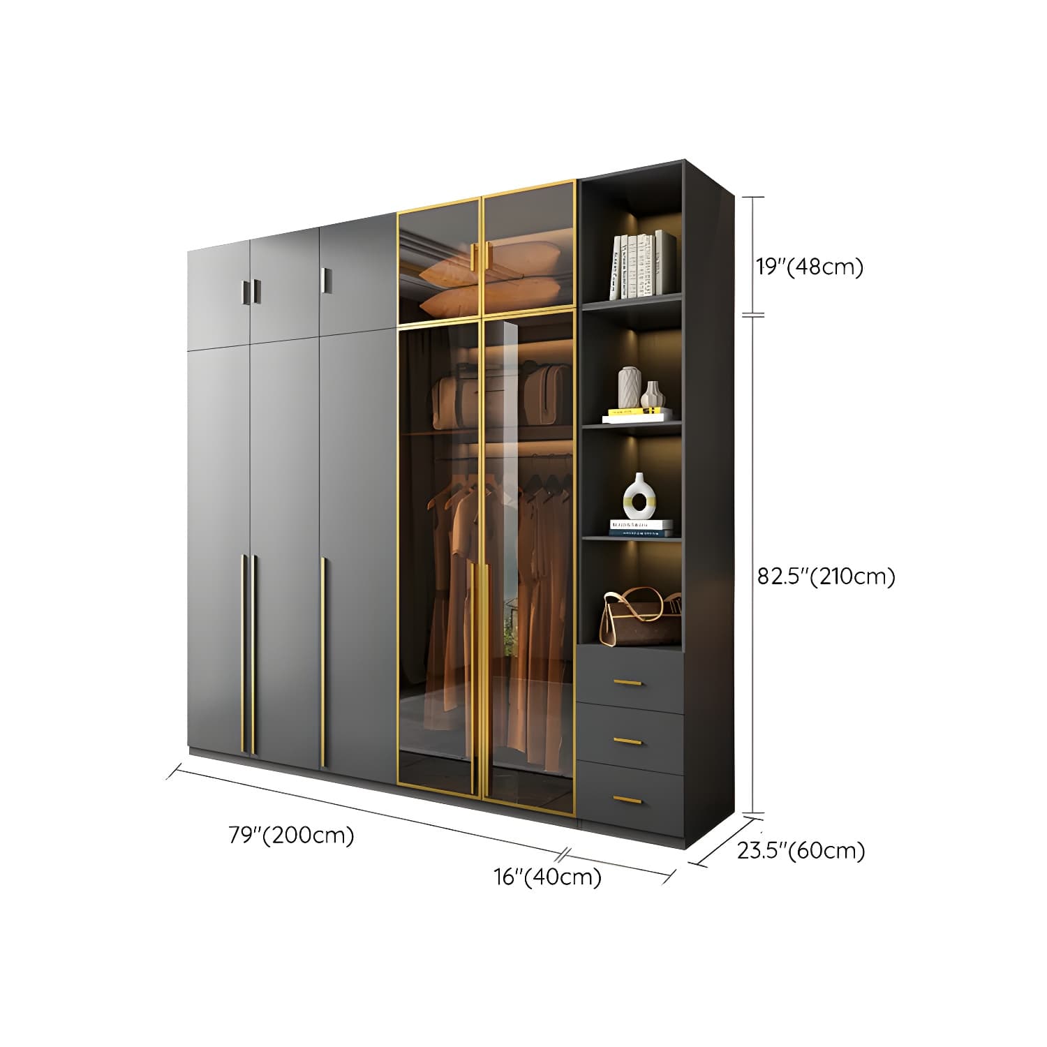 Modern Black Wood Wardrobe Armoire with Soft-Close Drawers & Clothing Rod - image 36
