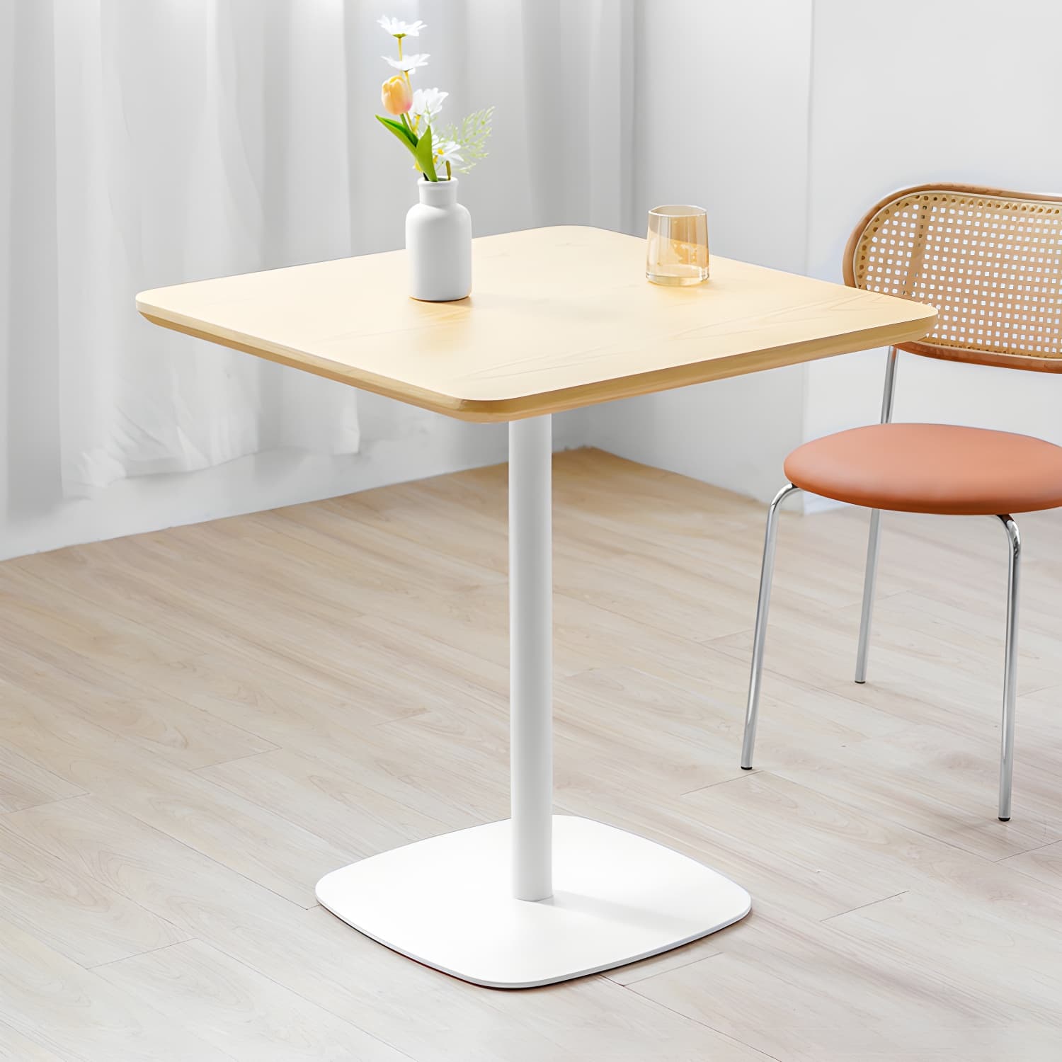 Metal Industrial Square Dining Table Solid Wood Top Table with Pedestal Base - image 6
