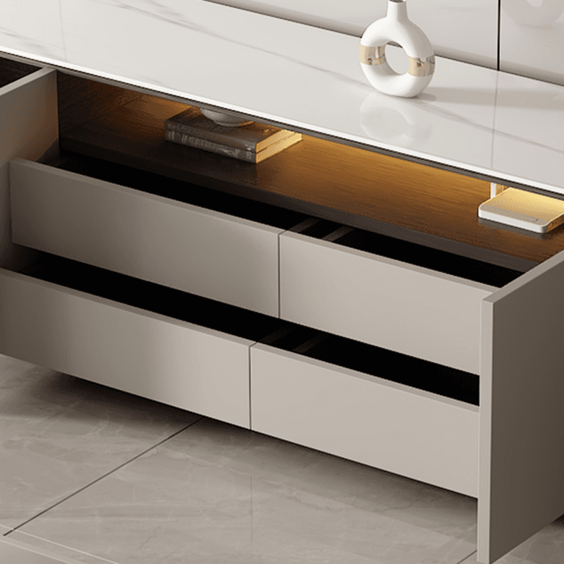 Beige Stone TV Stand with 4-Drawer, 2 Cabinets/4-Cabinet, Cable Management, Visible Storage and Light - image 9