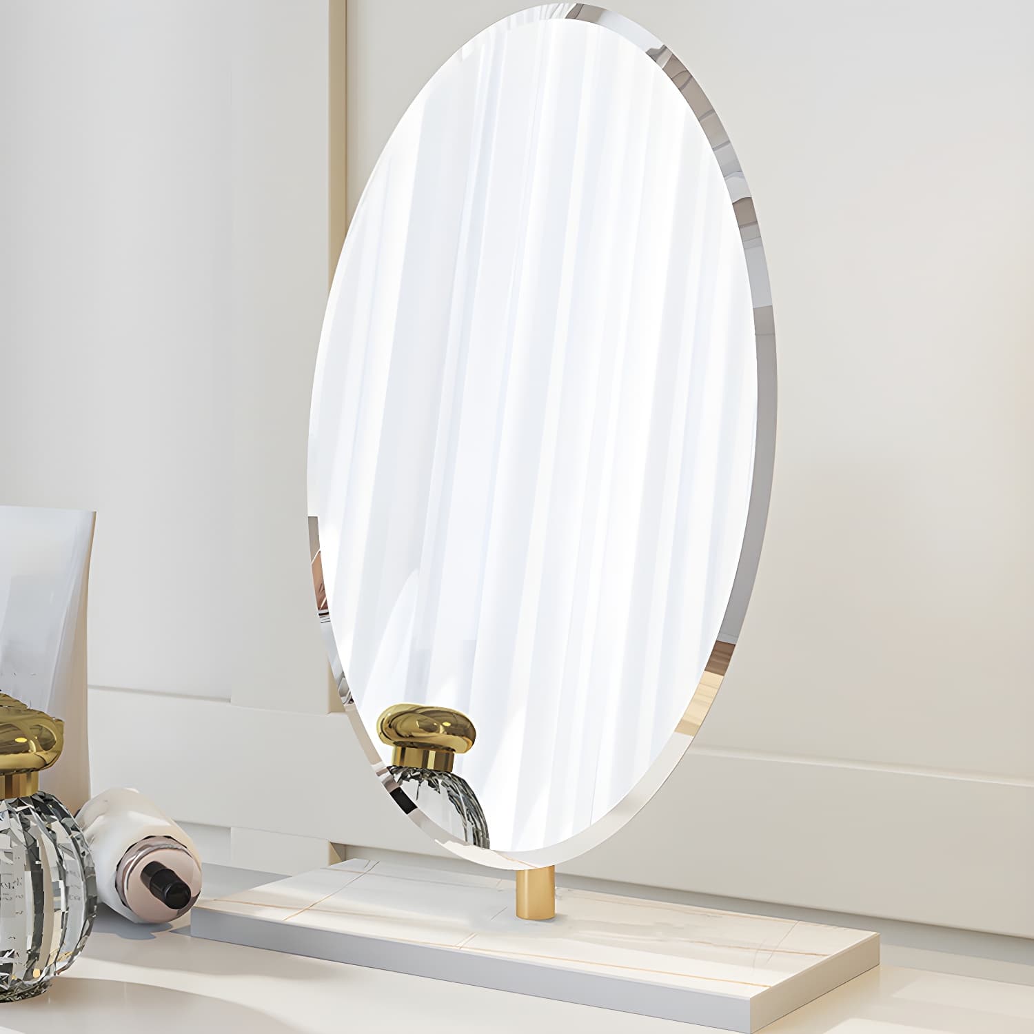 2 Drawers Clear Acrylic Makeup Table Contemporary 17.72" D Vanity Set with Stool & Mirror - image 12