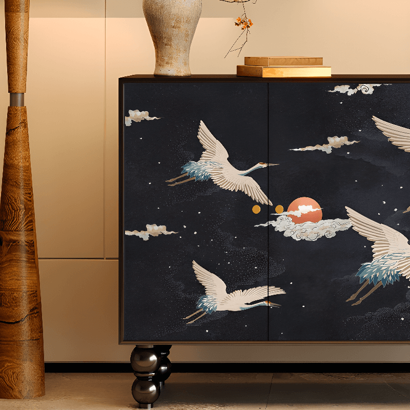 Asian Unattached Scratch-repellent Midnight Black Lumber Utility Storage Cabinet with Pull Knobs & Closet - image 12