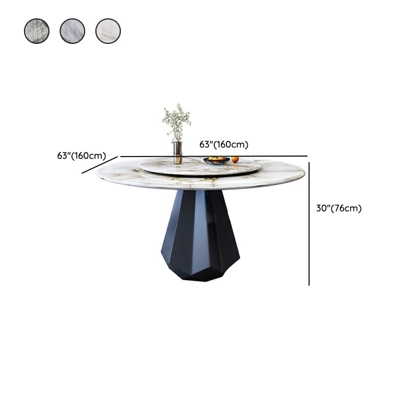 Modern Round Marble Dining Table Set with Black Metal Base in Beige - image 15