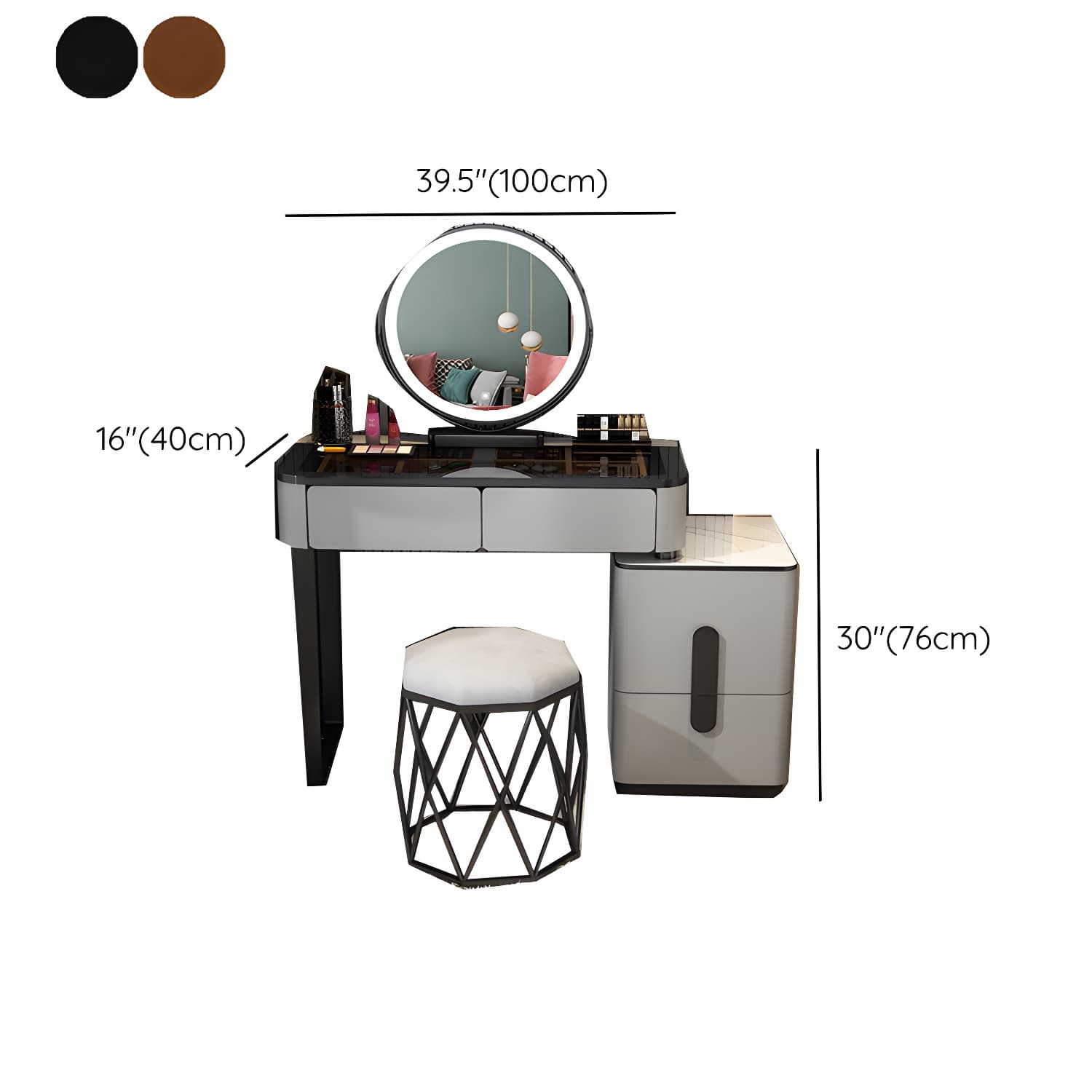Glam Glass Vanity Dressing Table 29.9" H Bedroom Makeup Counter with Drawer - image 21