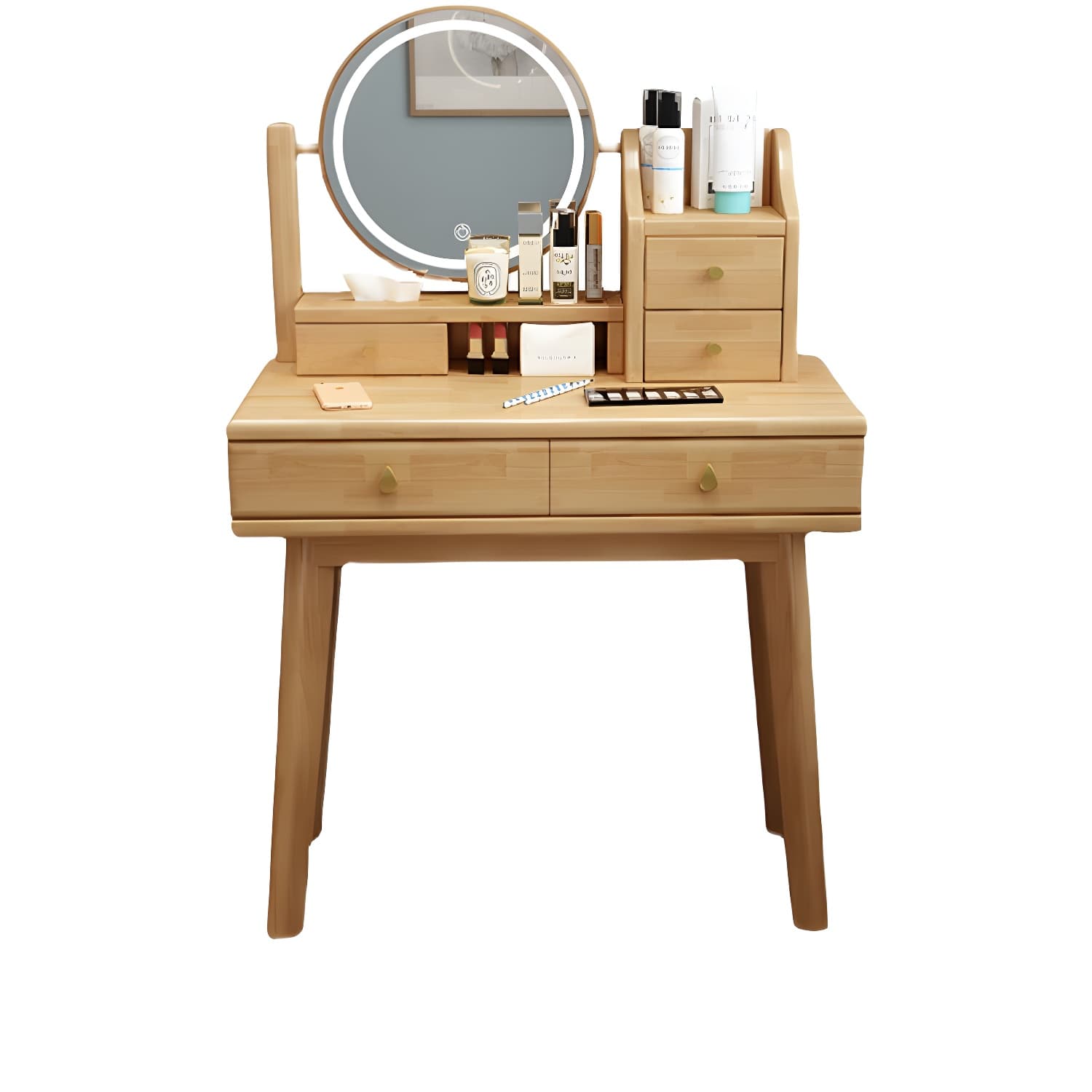 Scandinavian Solid Wood Table Makeup Vanity with Mirror and Drawers - image 14