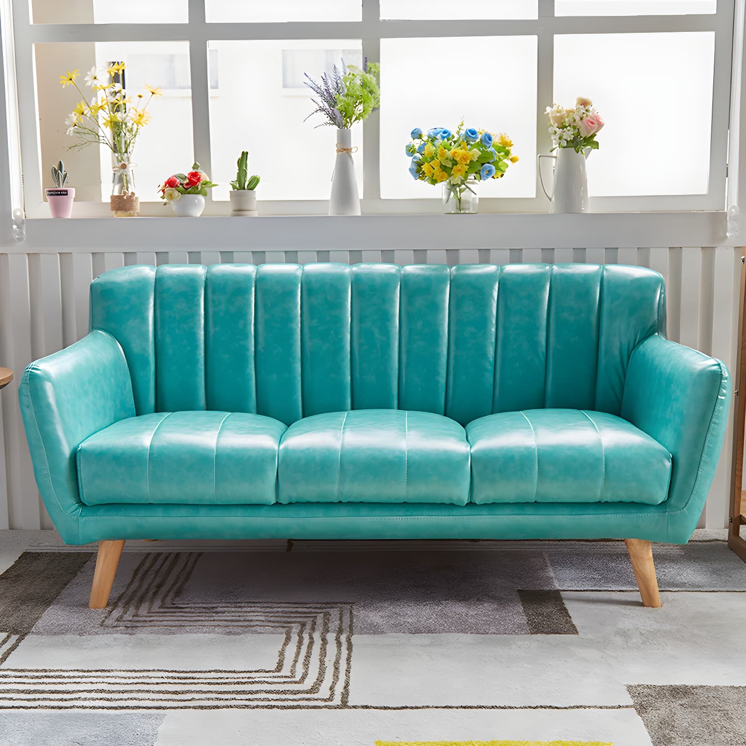 Modern Stain-Resistant Leather Sofa Square Arm Settee with Tight Back - image 8