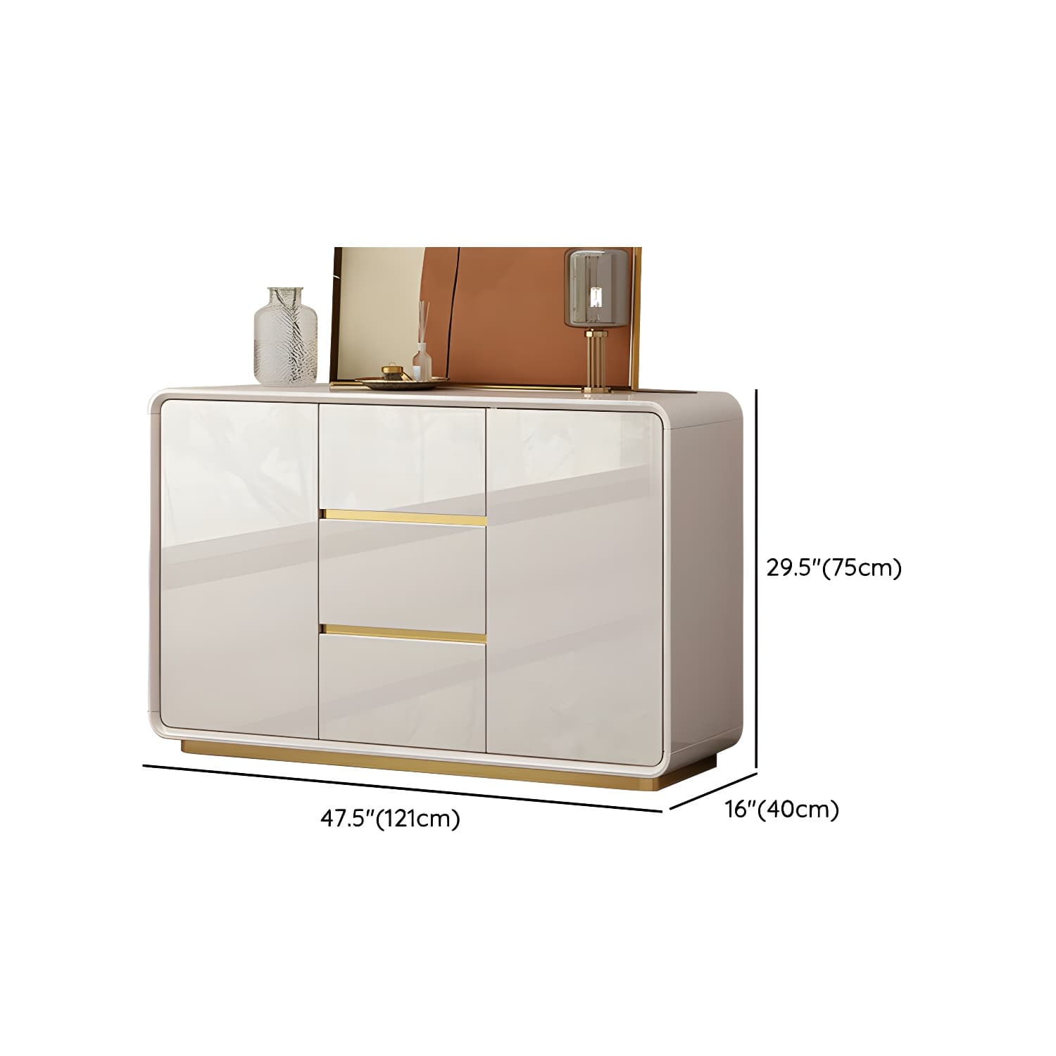 White Glam Sideboard Credenza with Adjustable Shelving and 3 Drawers - image 14