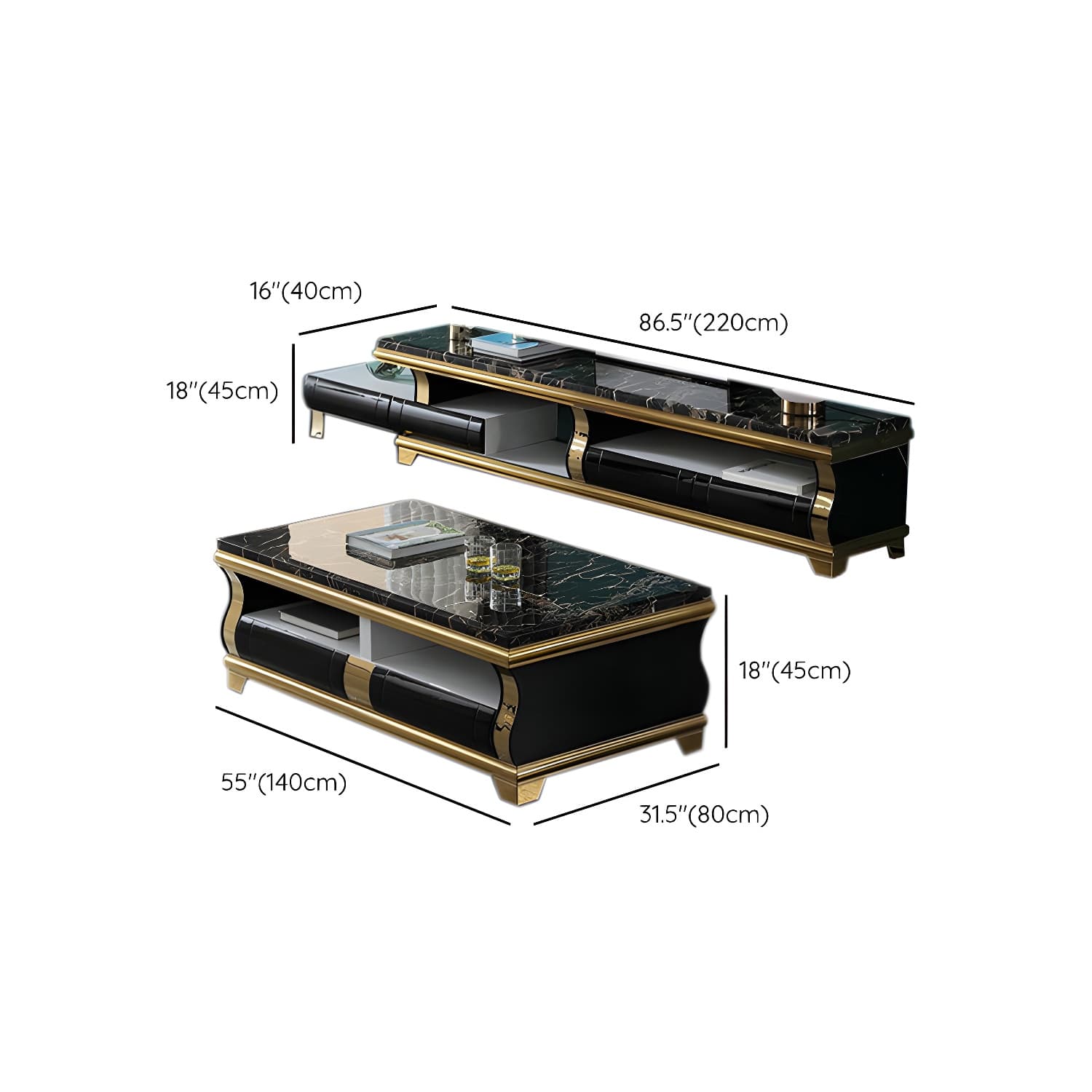 Marble Coffee or End Table with Storage Drawers Rectangle Block - image 19
