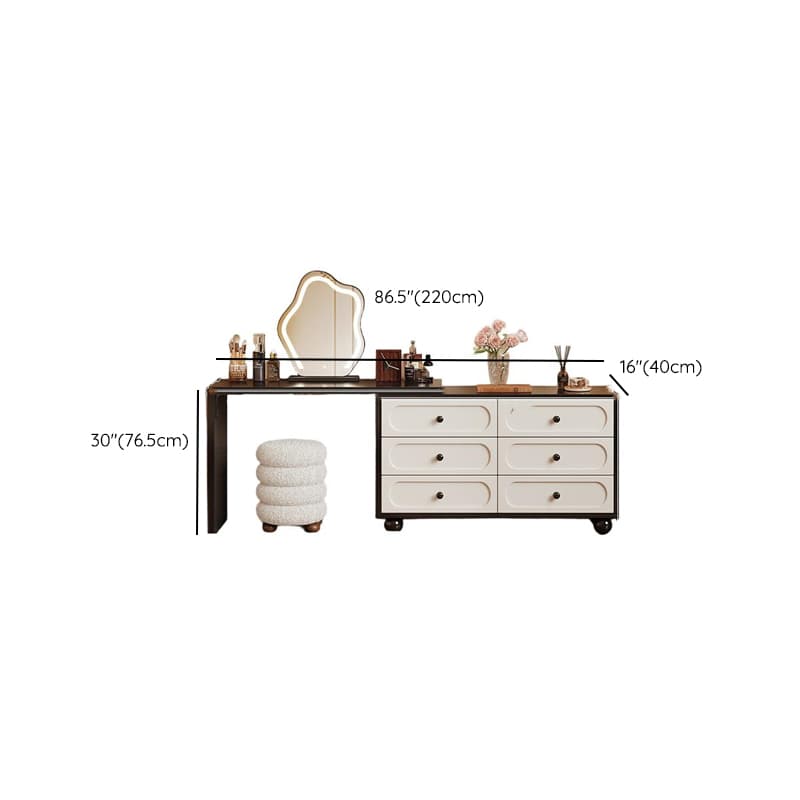 Modish Large/Standard Vanity Set with Natural Wood Table Top, White Seating, 3 Drawers, Light Up Mirror, and Chair - image 14