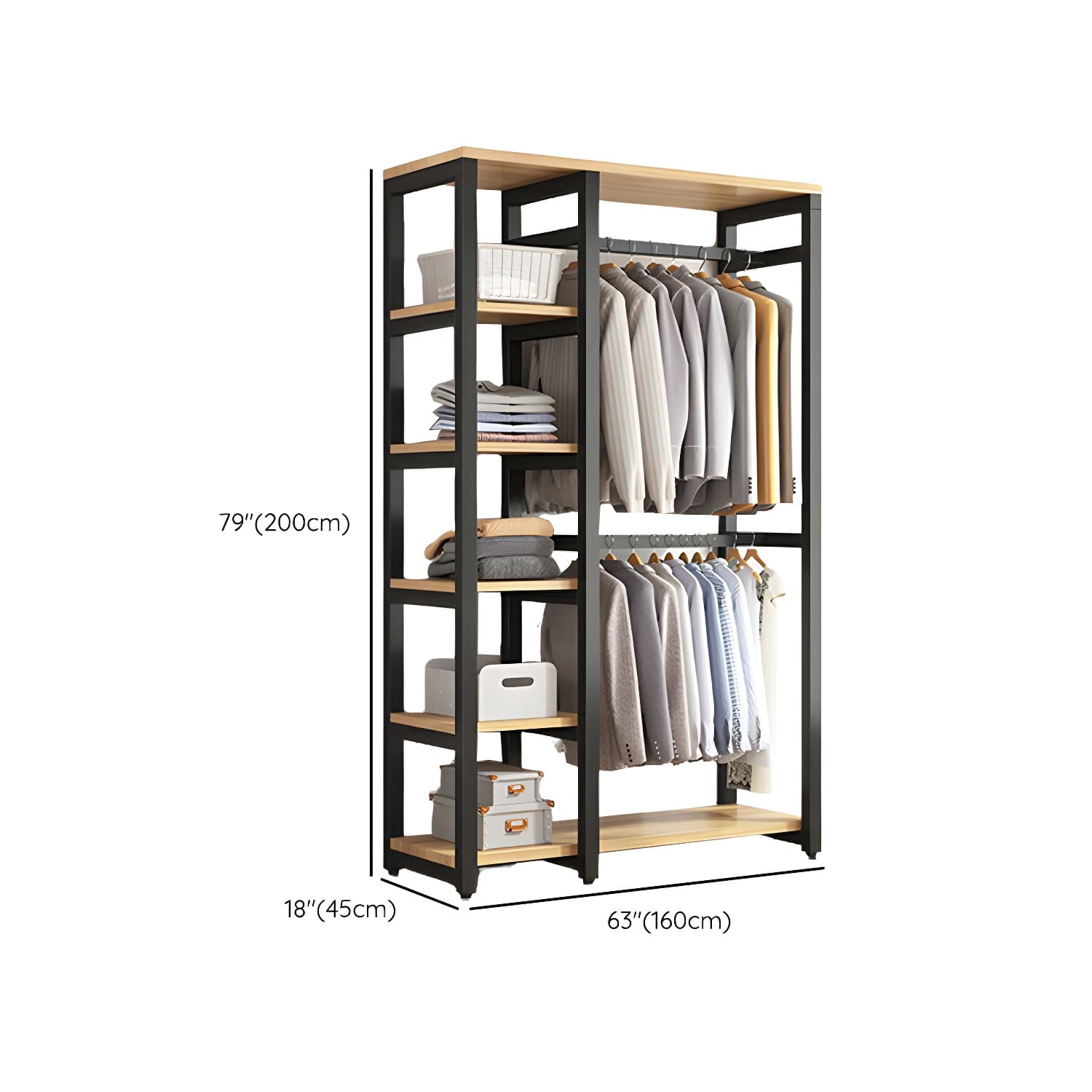 Modern Metal Wardrobe Armoire with Clothing Rod & Shelves (Height 70-79 inches, Overall Width 45cm) - image 22