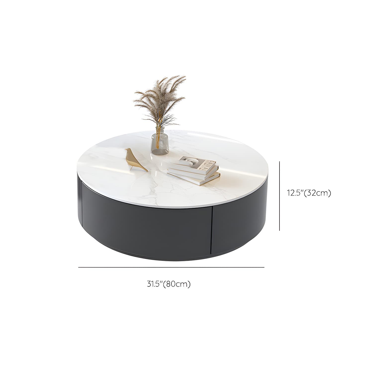 Stone Top Coffee Cocktail Table with Drawer Drum Contemporary Round - image 16