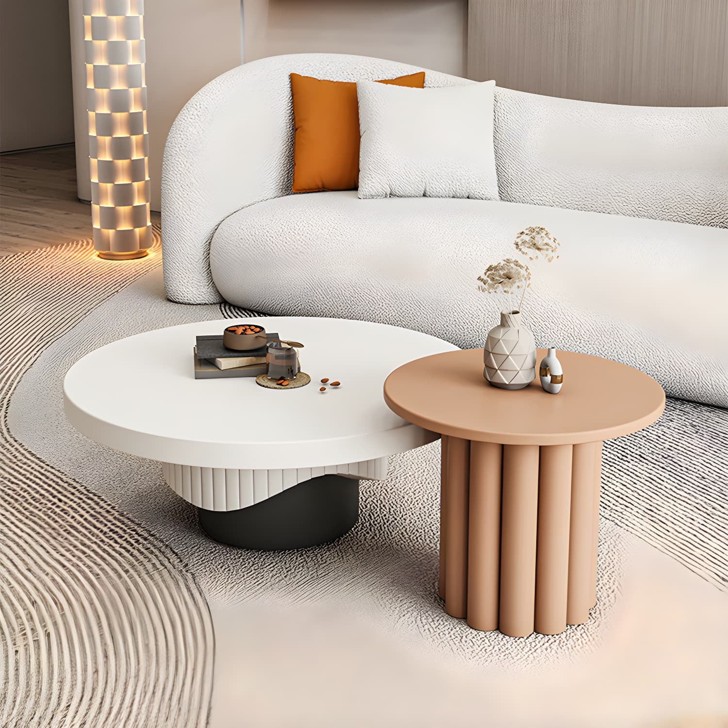 Pedestal Round Coffee Table Set Modern Minimalist Cocktail Table - image 4