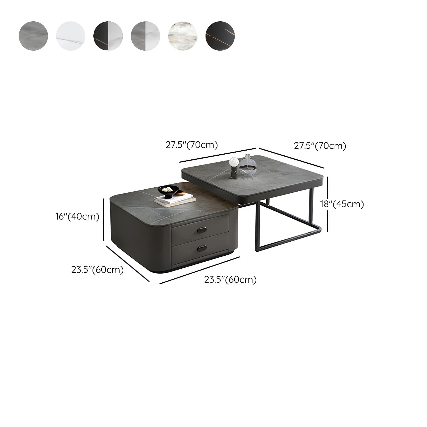 Square Coffee Table Glass Top 2 Nesting Coffee Table Set with Storage - image 23