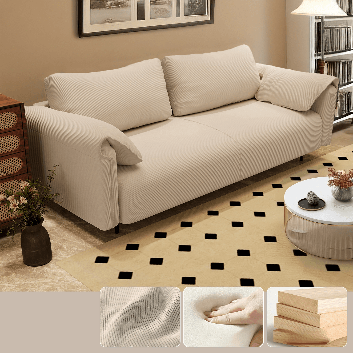 Modern Solid Color Tear Resistant Standard Sofa/Loveseat in Black/Ivory for 3-seater/Seats 2 - image 3