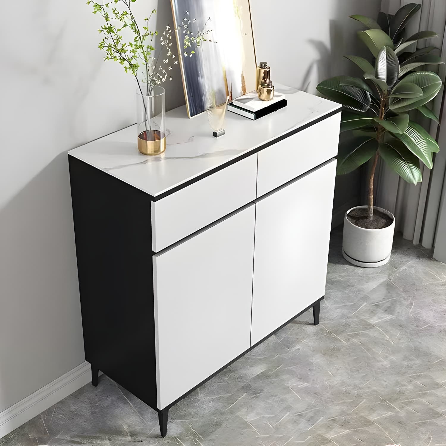 White Wood Buffet Sideboard with Drawers and Cabinet Included - image 4