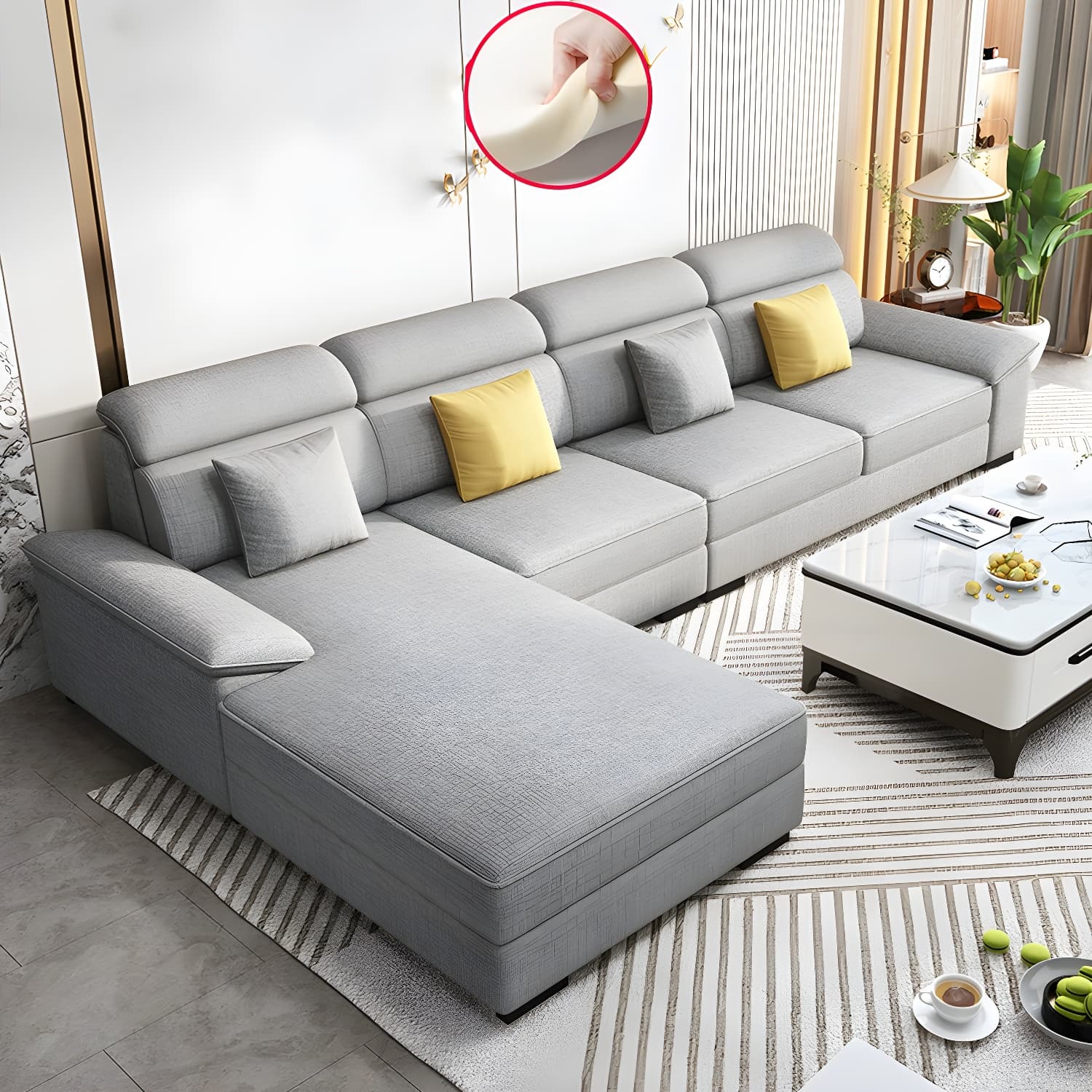Modern Wood L-Shaped Sectional Sofa with Pillow Top Arm and Cushion Back - image 5