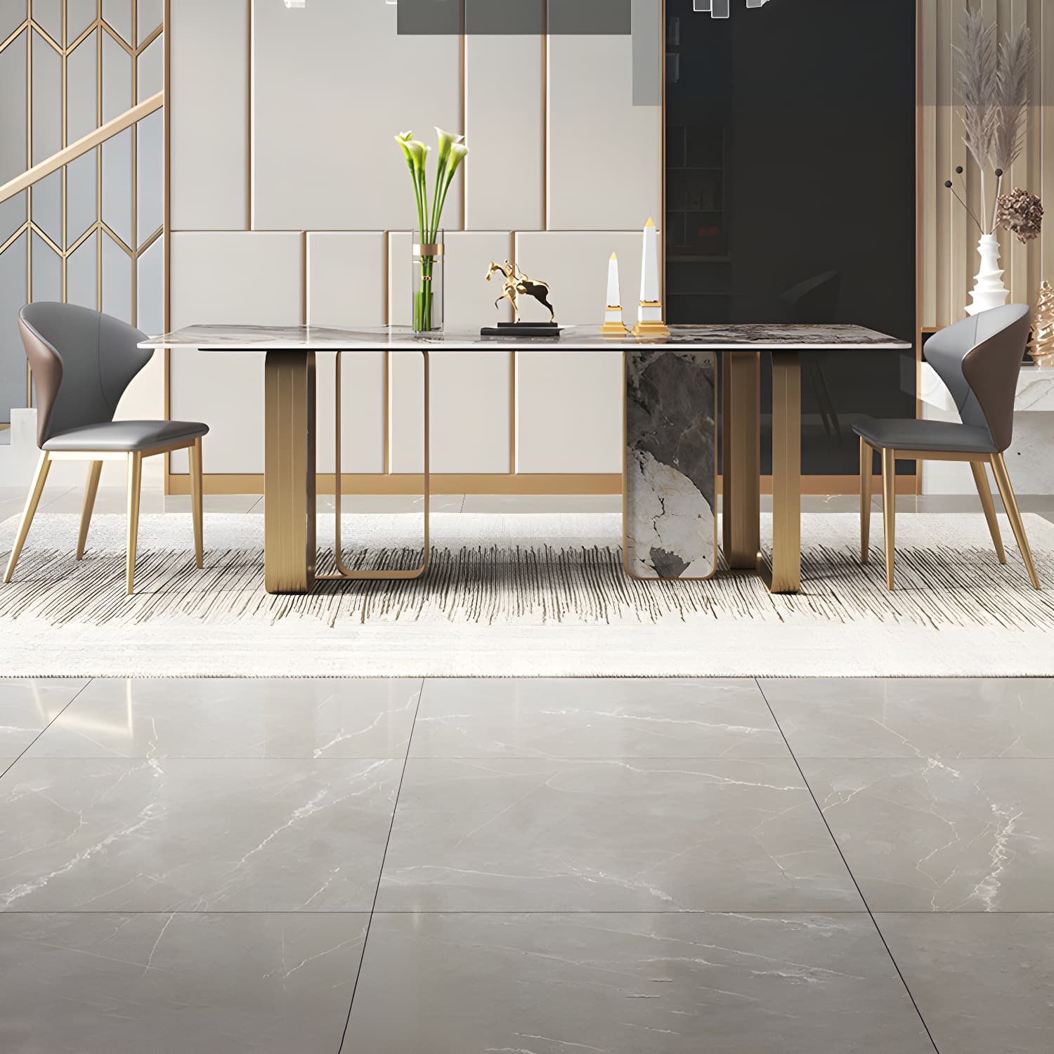 Luxury 1/2/3/5/6/7/8/9 Pieces Dining Set with Stone Dining Table and Chairs Dinette Set