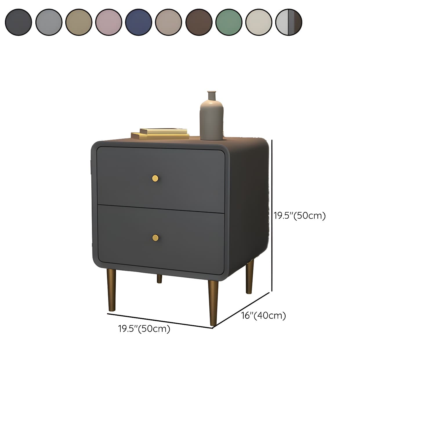 Glam Pine Wood Nightstand with Leather Countertop and 2 Drawers - Small Size - image 22