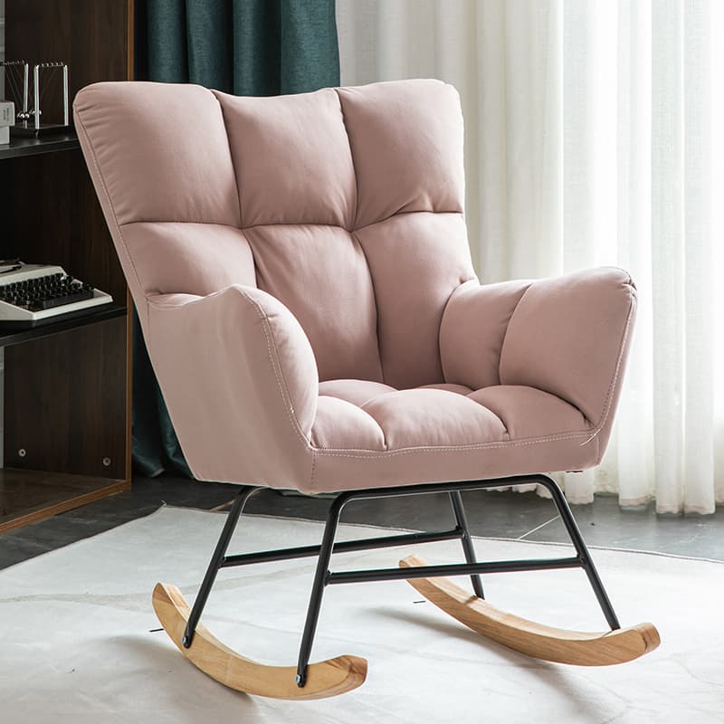 Modern Upholstered Rocking Chair with Tufted Seat - Natural Wood Legs for Stylish Home Decor - image 8