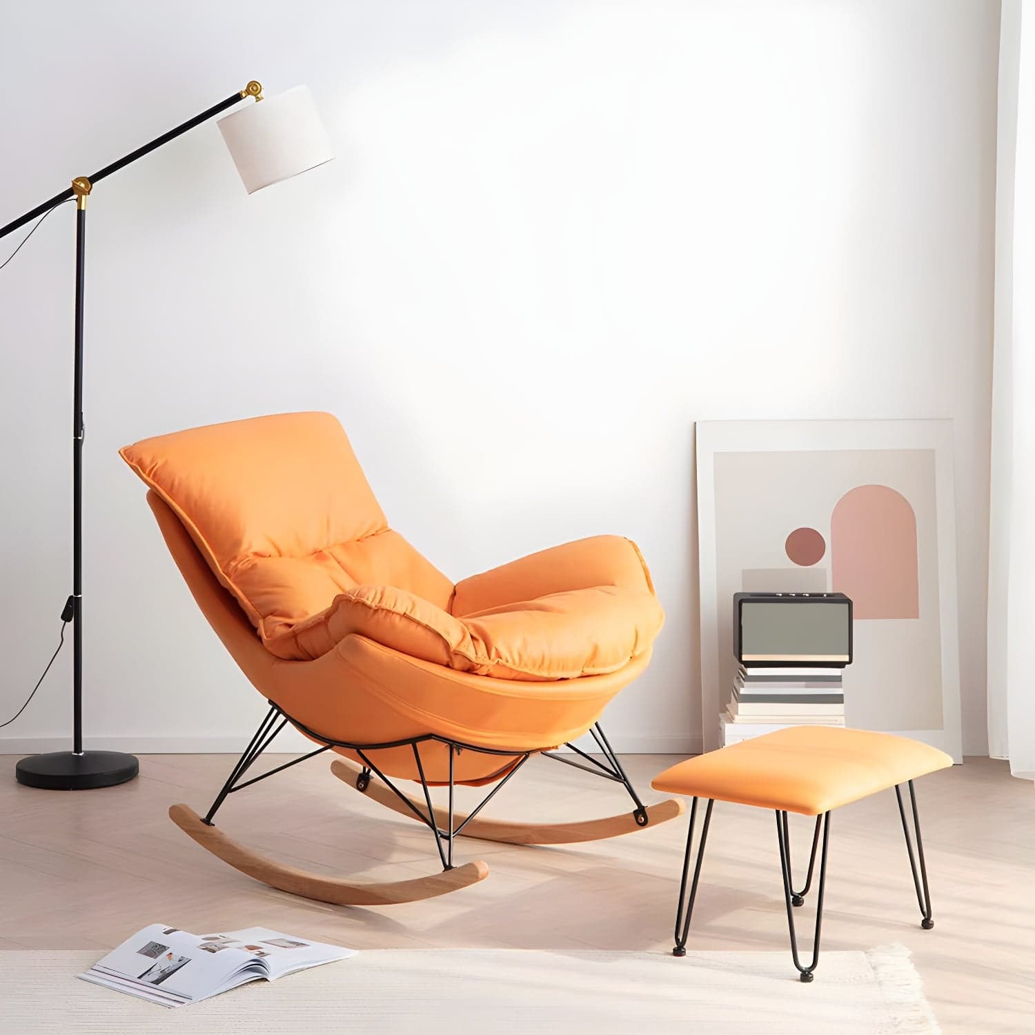 Contemporary Style Nursery Sofa Rocking Chair Indoor Rocking Chair with Ottoman - image 4