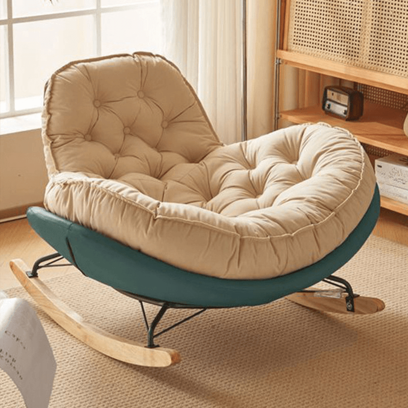 Modish Rocking Couch Chair with Spindle Back, Flannel Upholstery, Padded Design, Rear Support, and Stationary Base - image 9