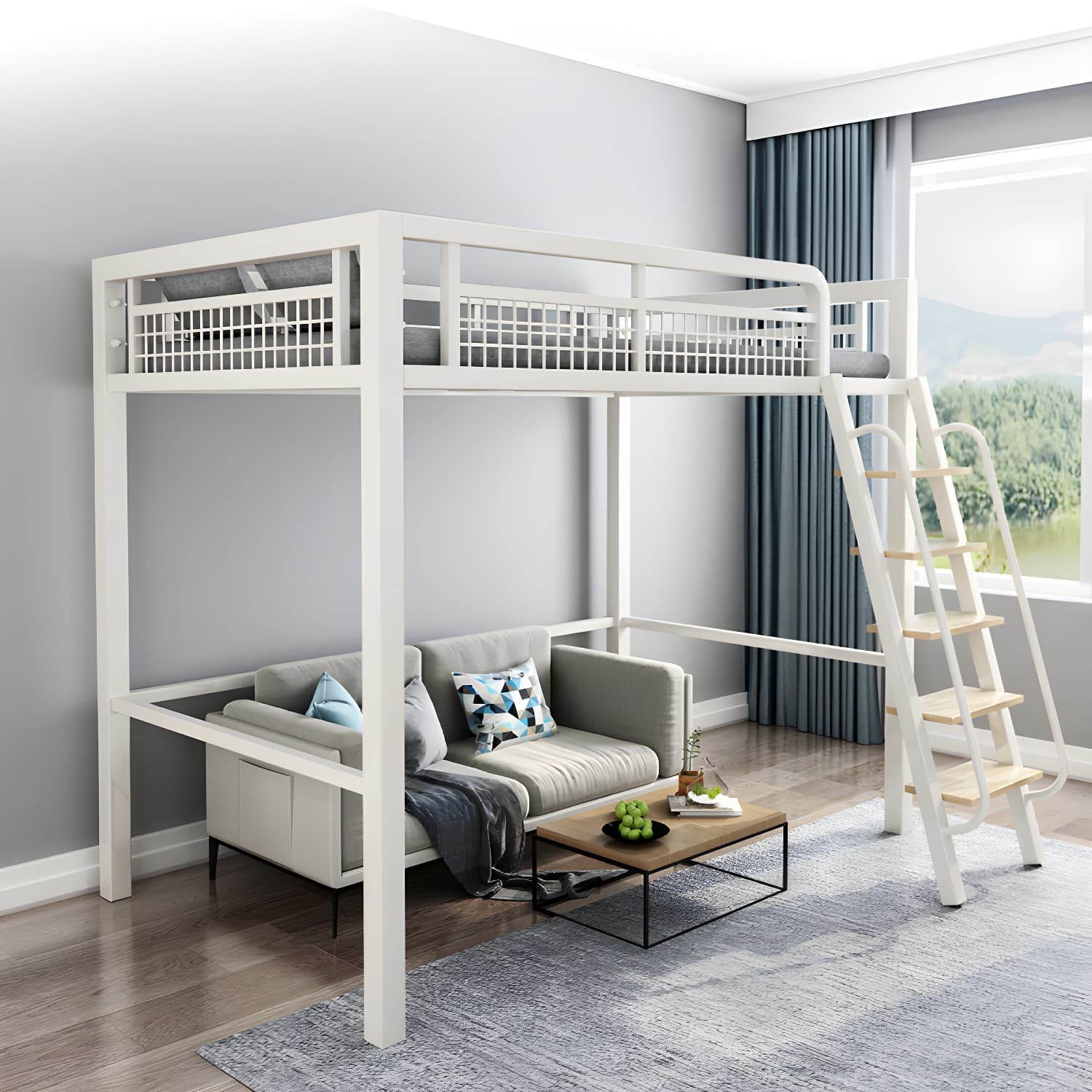 Contemporary Metal Bed 82.67" Tall Open-Frame Bed in Black/White - image 4