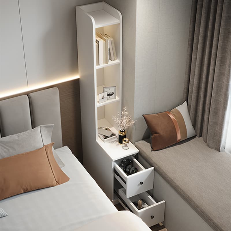 Modern Wood Open Storage Nightstand with 2drawers 3 shelves Height 160cm - Extra Tall Brown Design - image 5