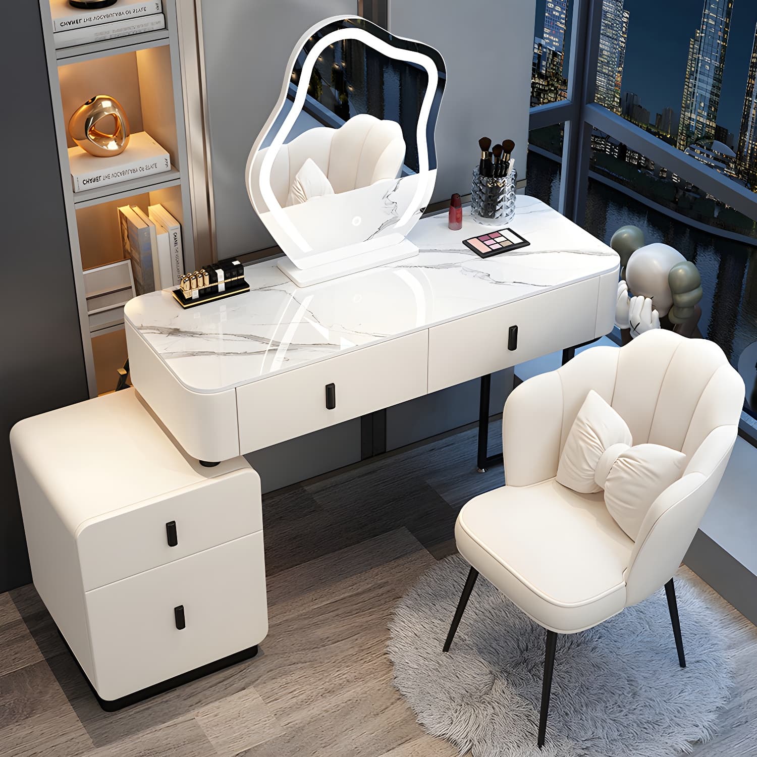 Glam Stone Makeup Counter Bedroom Vanity Dressing Table with Drawer - image 9