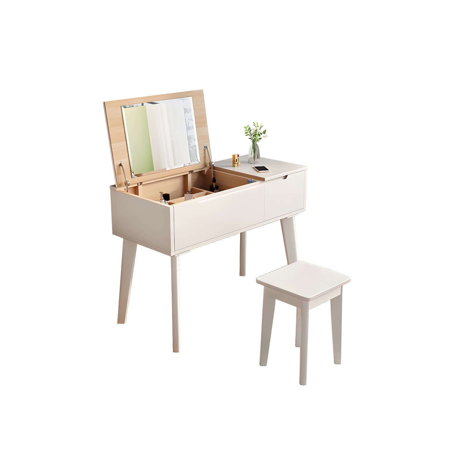 Scandinavian 29.52" Height Solid Wood Table Makeup Vanity with Mirror - image 17