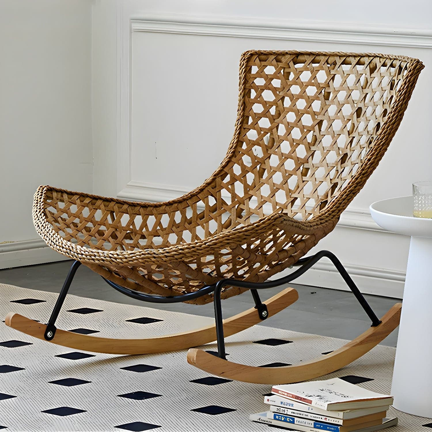 Elegant Walnut Wood Rocking Chair for Modern Living - Upholstered Seating and Stylish Track Arms - image 4