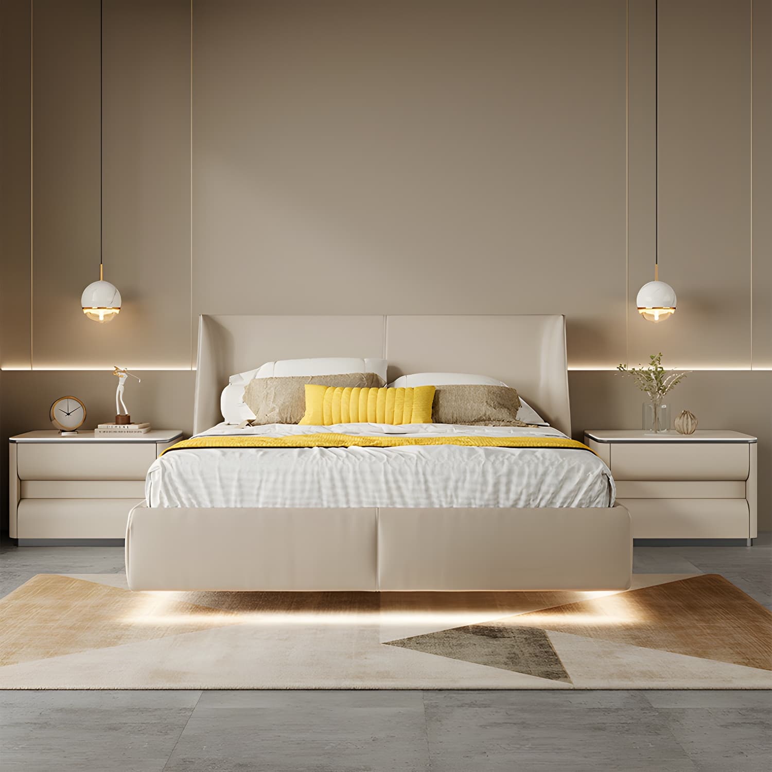 Contemporary Bedside Cabinet Stone Bed Nightstand with 2 Drawers - image 14