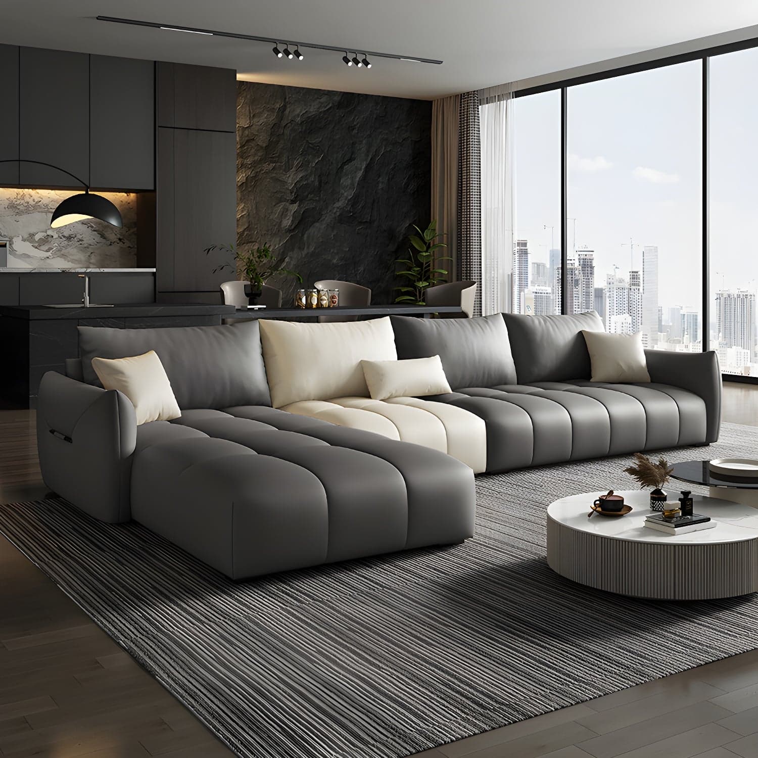 Modern L-Shape Wood Frame Tufted Sectional Sofa Chaise in 3 Piece Set - image 9