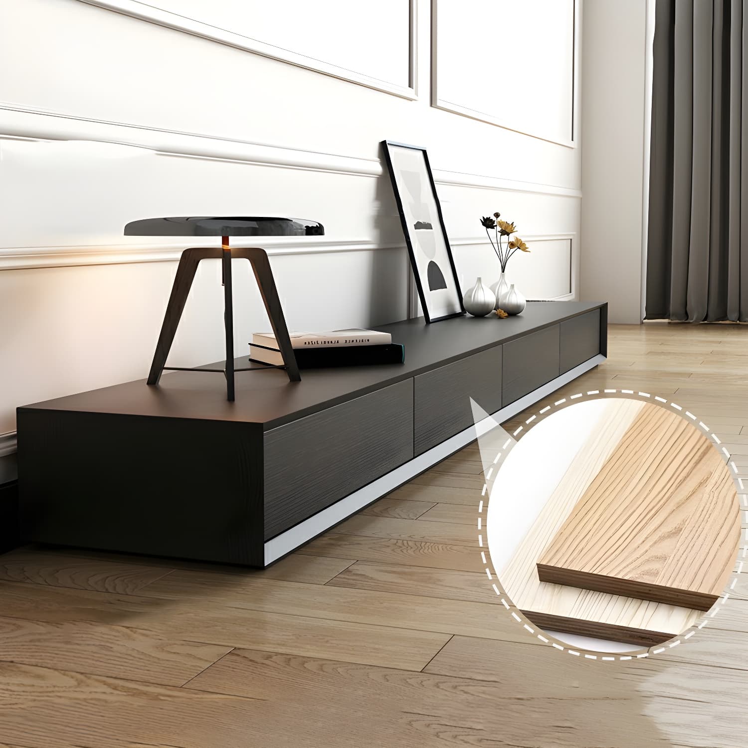 Modern Minimalist Black Finish TV Stand Console with Storage Drawers - image 3
