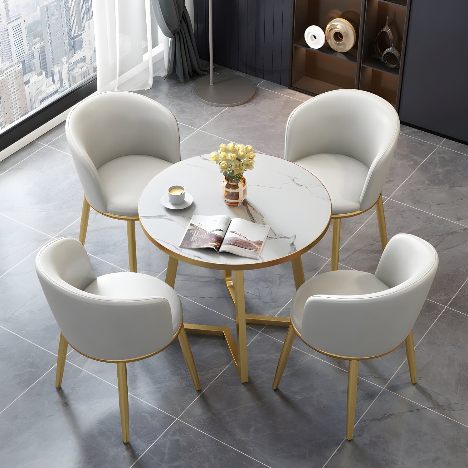 5 Piece Round Shape Wood Top Dining Room Chair and Table Set - image 11