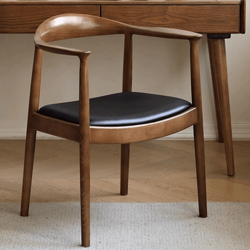 Scandinavian Timber Outlined Leatherette/Linen Firm Arm Chair with Exposed Back and Armrest - image 5