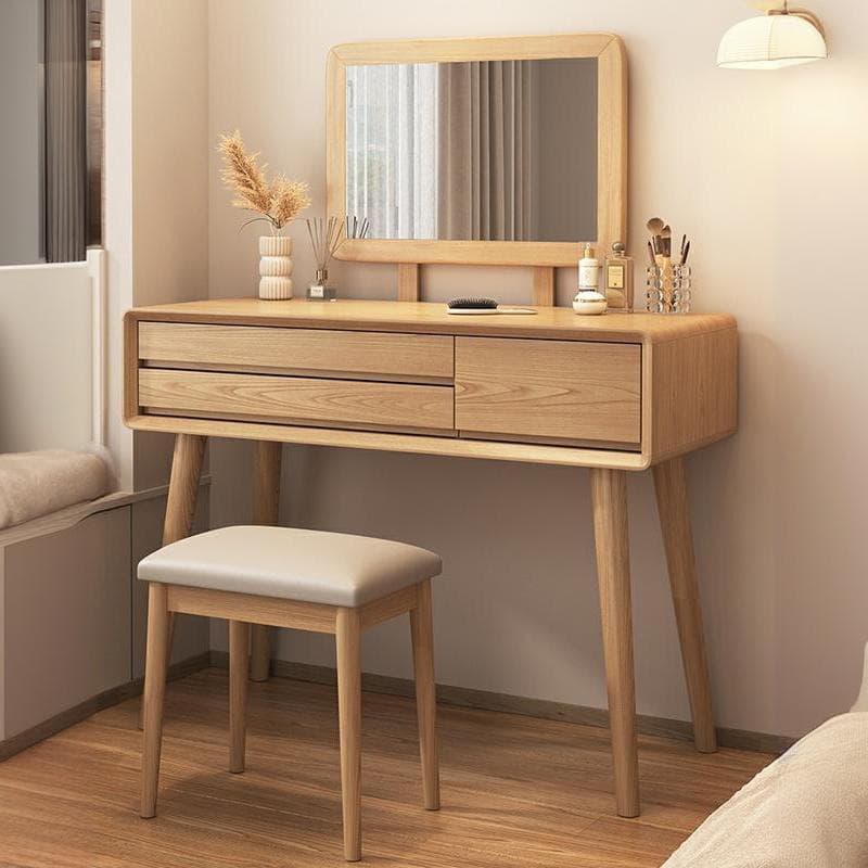 Art Deco Timber Natural/White/Brown Makeup Vanity Set/Makeup Vanity Table with 3 Drawers - image 7