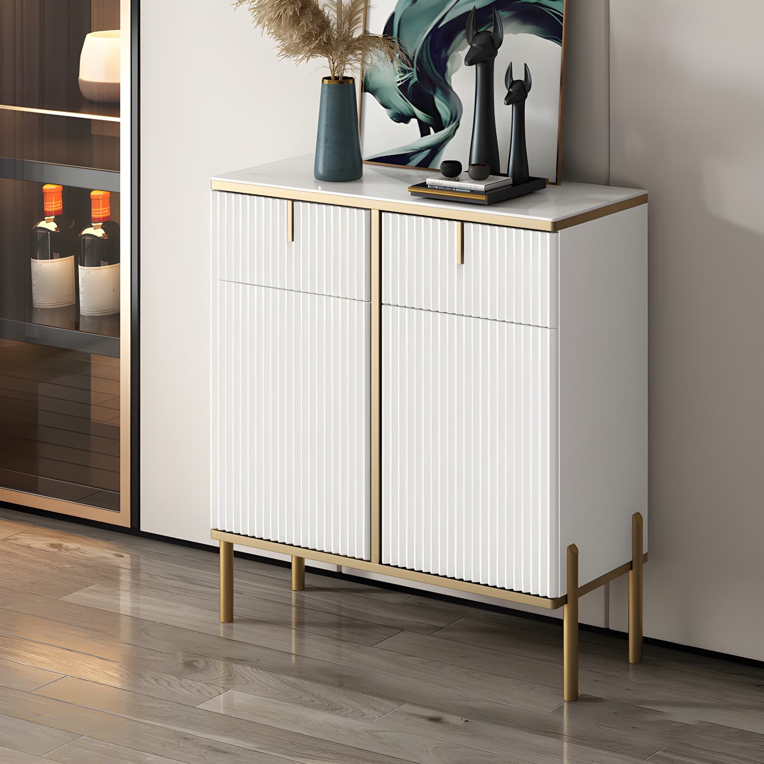 Glam Sideboard Stone Top Sideboard with Door for Living Room - image 4