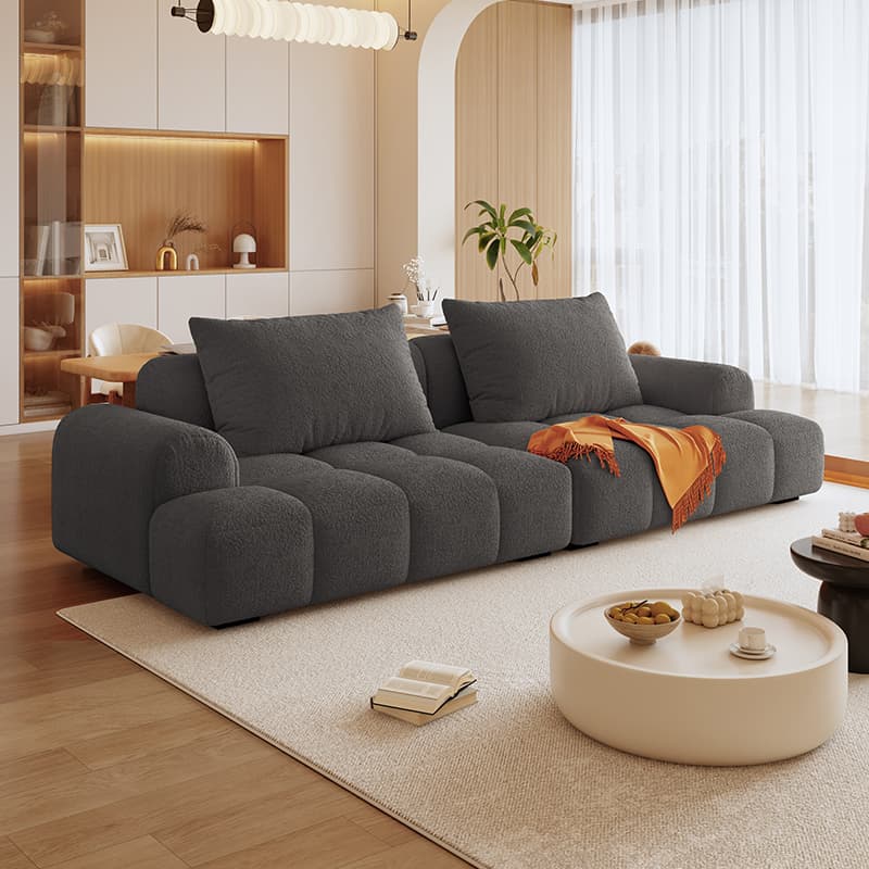 Modern Solid Color Tear Resistant Sofa Couch in Grey/Olive Green/Ivory, Seats 5 with 2 Pillows - image 5