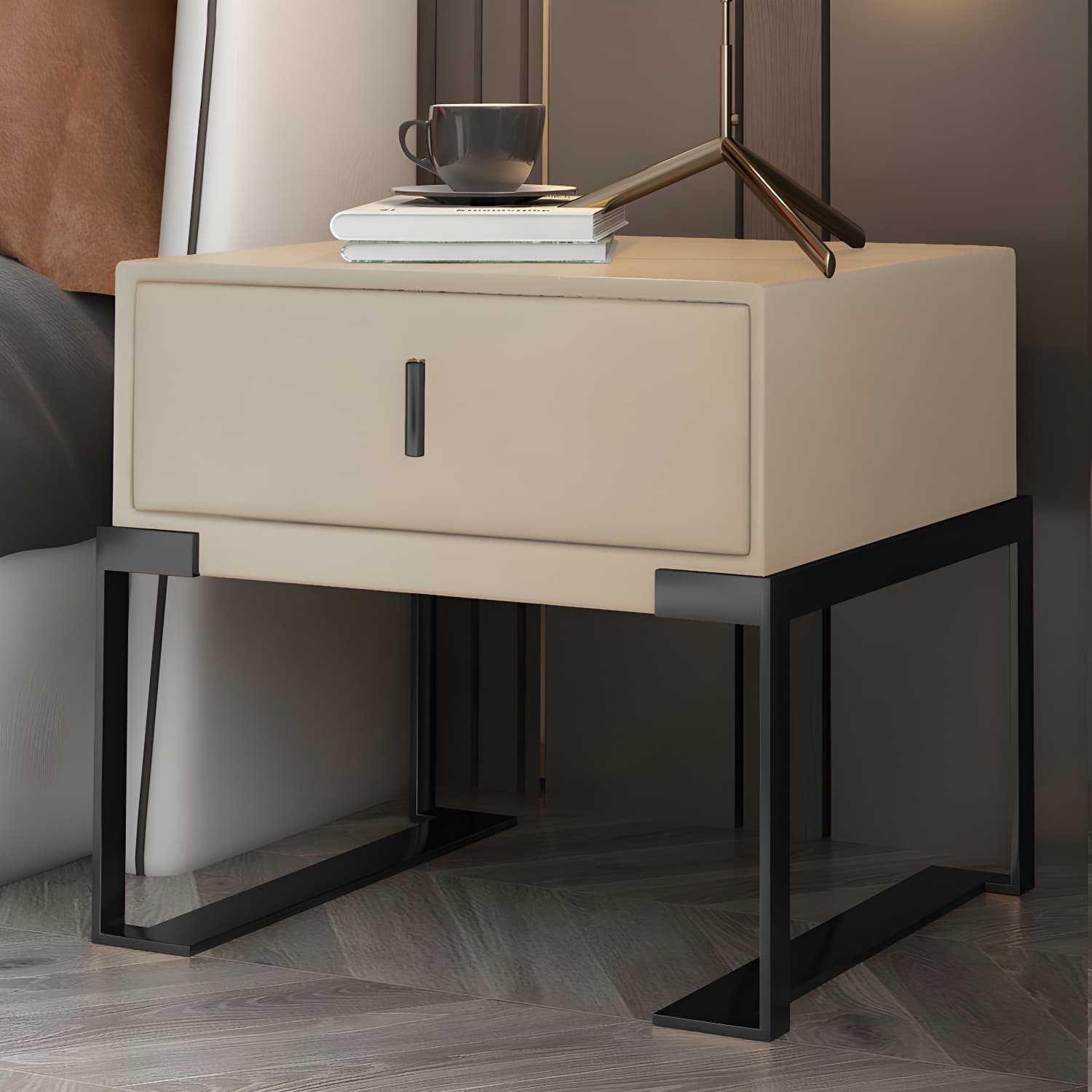 Faux Leather Nightstand 1-Drawer 21 Inch Tall Modern Legs Included Night Table - image 12